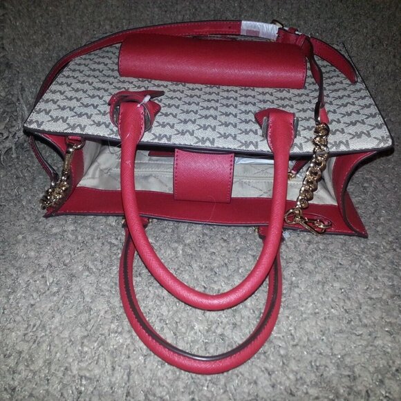 MICHAEL KORS-BRIDGETTE-Large Tote Satchel/Shoulder-Natural/Scarlet-NWT - Picture 5 of 10